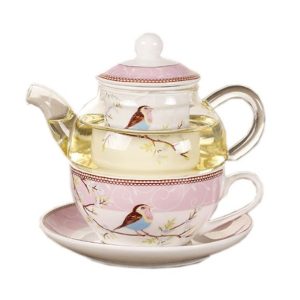 Theepot Solitaire in glas en porselein